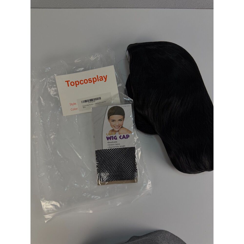 Topcosplay Long Black Straight Cosplay Costume Wig with Wig Cap